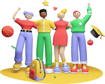Happy Students - Colorful 3D Style Illustration